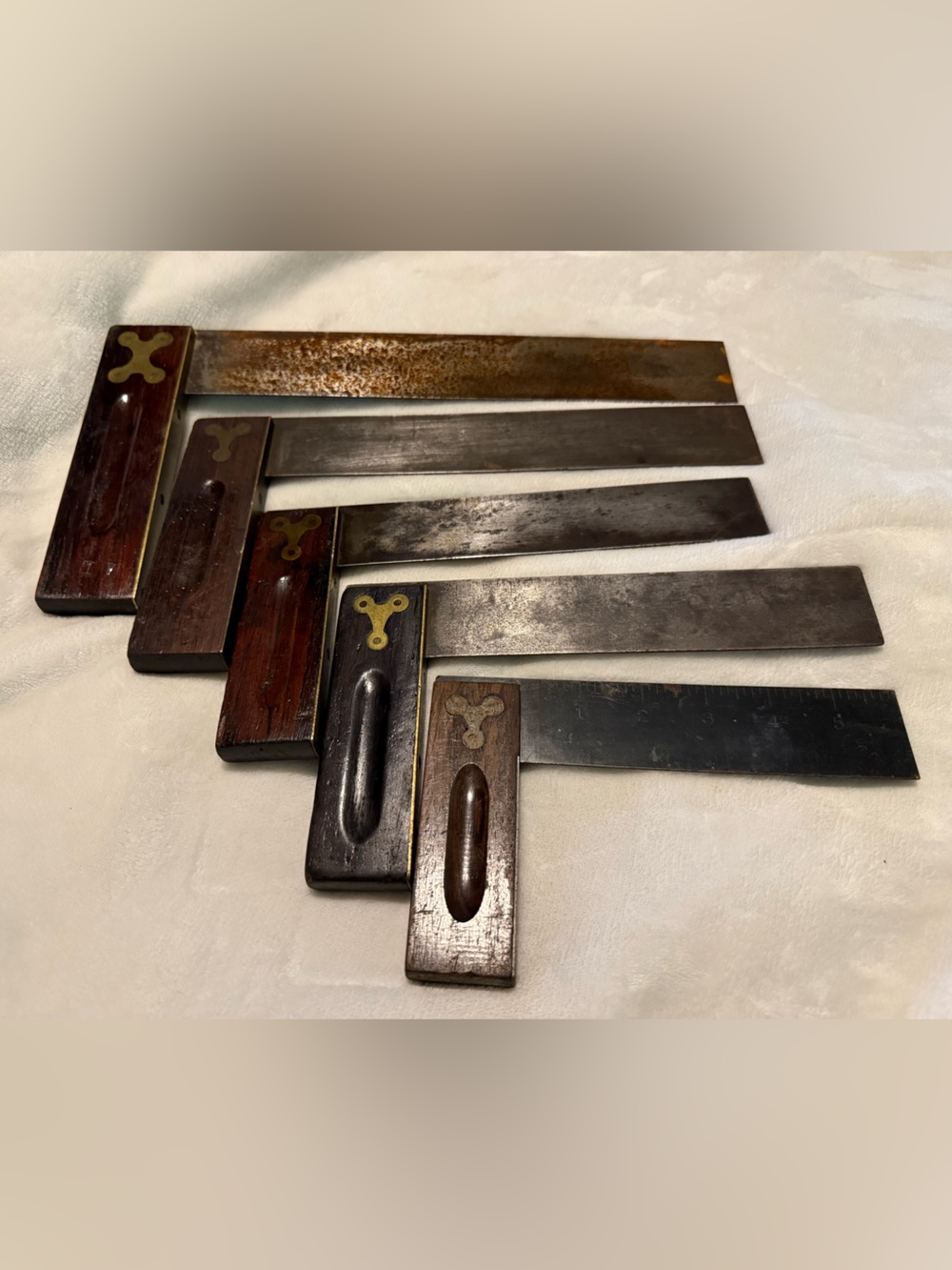 Vintage Wood-Handled Try Square Set - Dark Brown